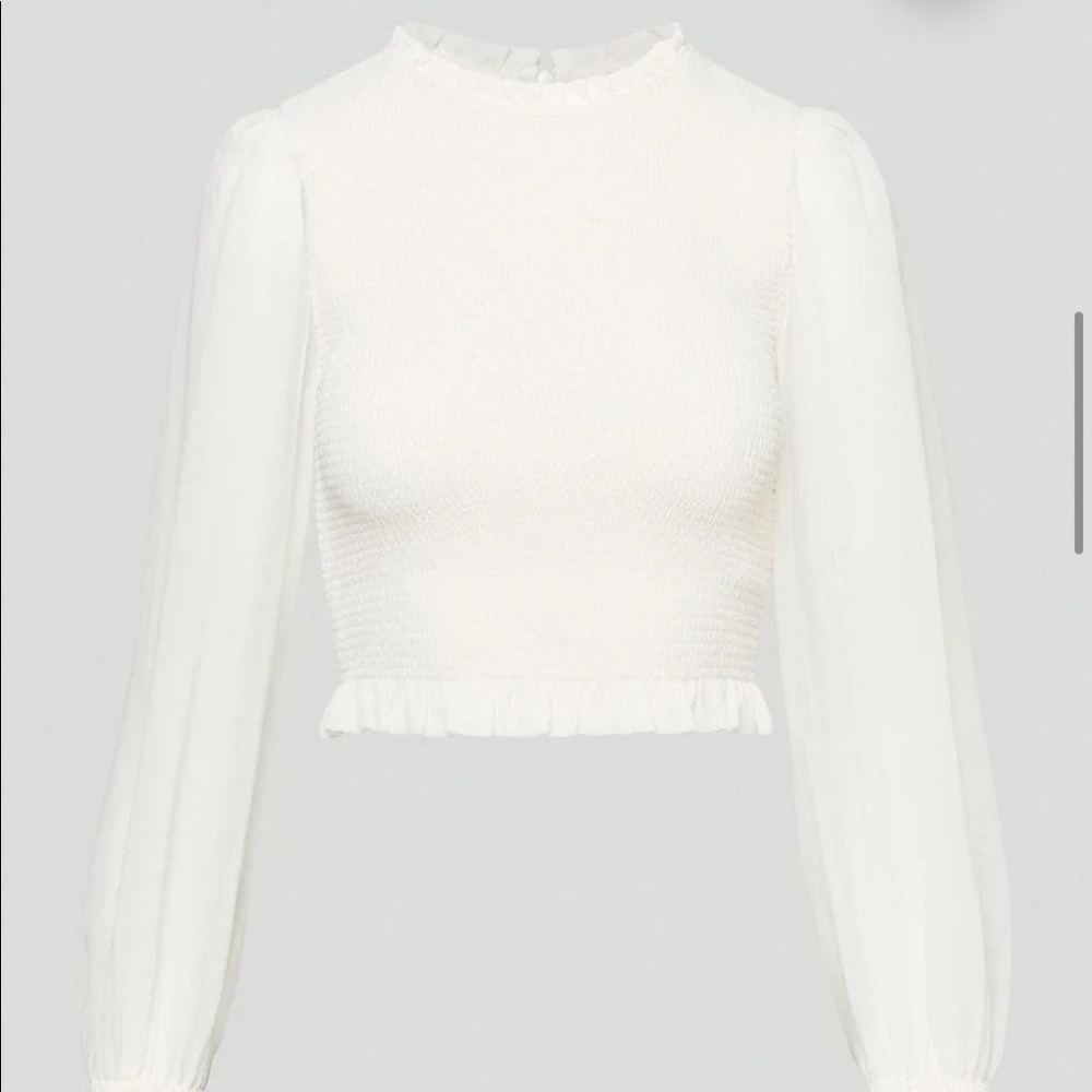Wilfred Tempest Blouse Smocked Puff Sleeve - White, Light Birch, Ivory - Picture 7 of 7